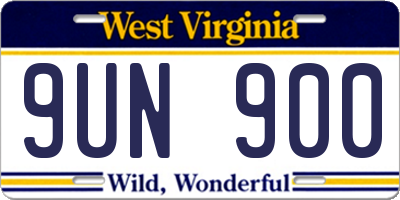 WV license plate 9UN900