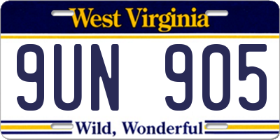 WV license plate 9UN905