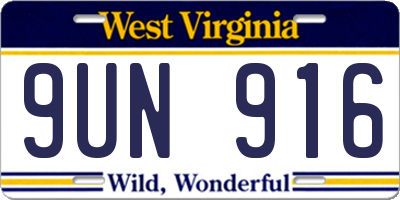 WV license plate 9UN916