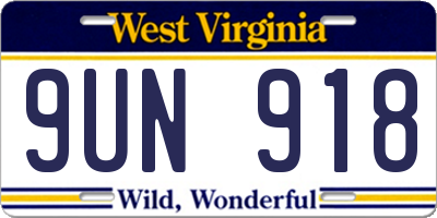 WV license plate 9UN918