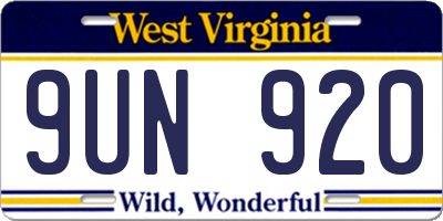 WV license plate 9UN920