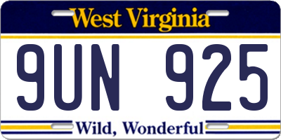 WV license plate 9UN925