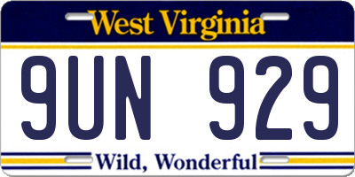 WV license plate 9UN929