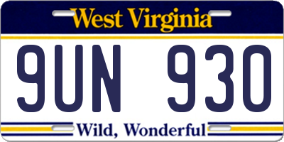 WV license plate 9UN930