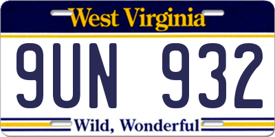 WV license plate 9UN932
