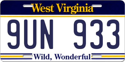 WV license plate 9UN933