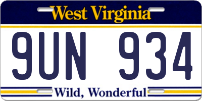 WV license plate 9UN934