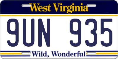 WV license plate 9UN935