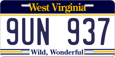 WV license plate 9UN937