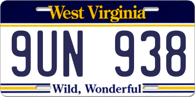 WV license plate 9UN938