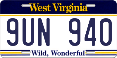 WV license plate 9UN940
