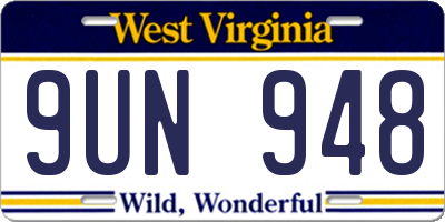 WV license plate 9UN948