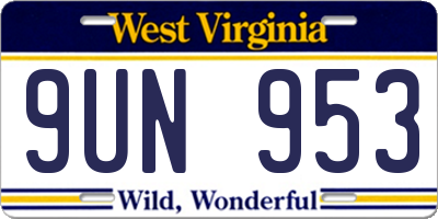WV license plate 9UN953