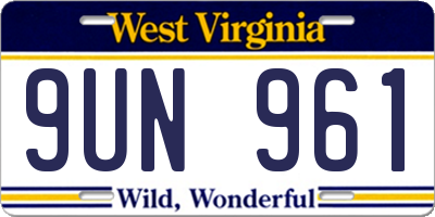 WV license plate 9UN961