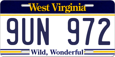 WV license plate 9UN972