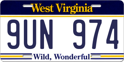 WV license plate 9UN974