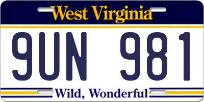 WV license plate 9UN981