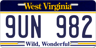 WV license plate 9UN982