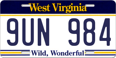 WV license plate 9UN984