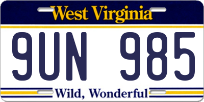 WV license plate 9UN985