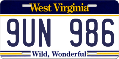 WV license plate 9UN986