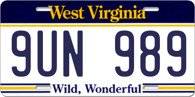 WV license plate 9UN989