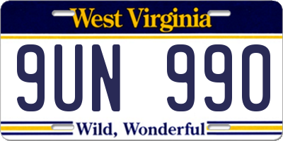 WV license plate 9UN990