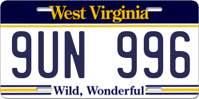 WV license plate 9UN996