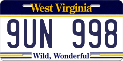 WV license plate 9UN998