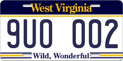 WV license plate 9UO002