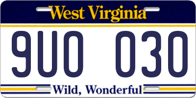 WV license plate 9UO030