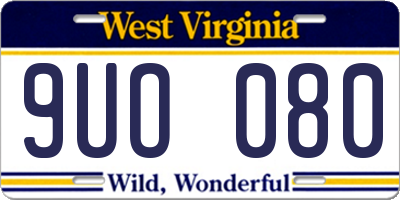 WV license plate 9UO080