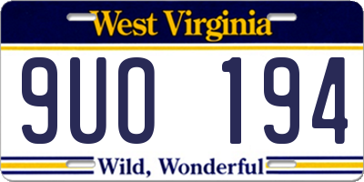 WV license plate 9UO194