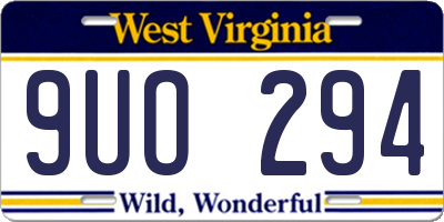 WV license plate 9UO294