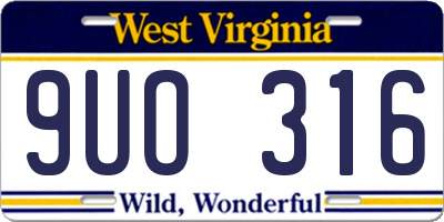 WV license plate 9UO316