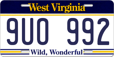 WV license plate 9UO992