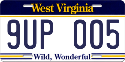 WV license plate 9UP005