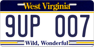 WV license plate 9UP007