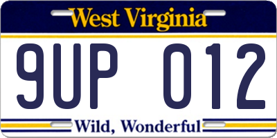 WV license plate 9UP012