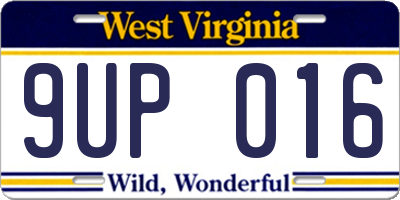 WV license plate 9UP016