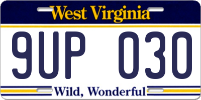 WV license plate 9UP030