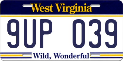 WV license plate 9UP039