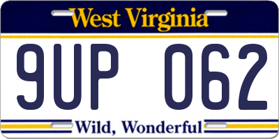 WV license plate 9UP062