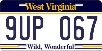 WV license plate 9UP067