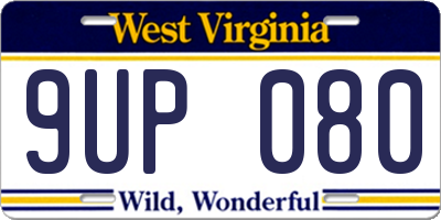 WV license plate 9UP080