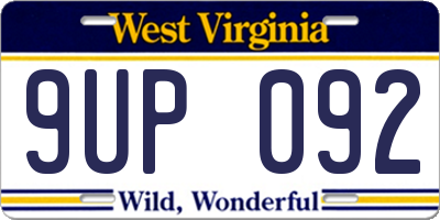 WV license plate 9UP092