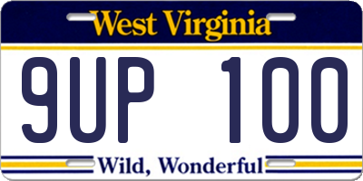 WV license plate 9UP100