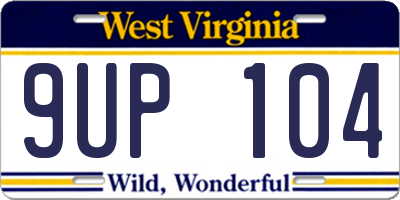 WV license plate 9UP104