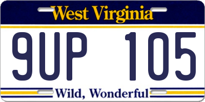 WV license plate 9UP105