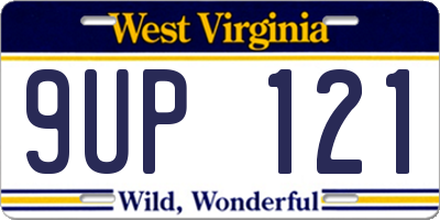 WV license plate 9UP121